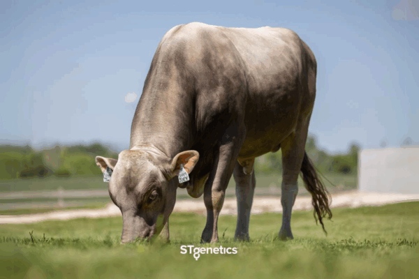 Graasfoto van de Brown Swiss stier Joey