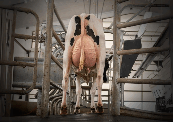 Achteraanzicht van een dochter van de zwartebonte holstein frysian stier Johnboy